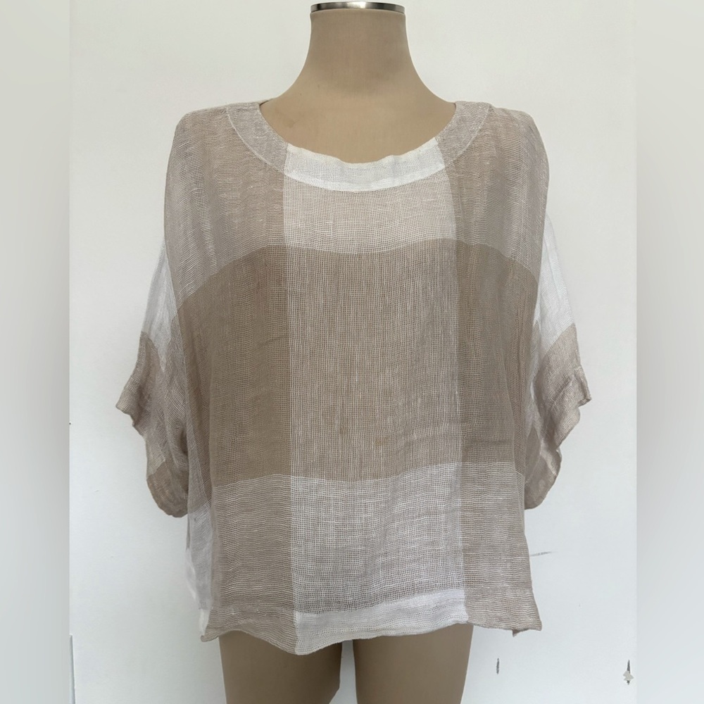 J. Jill Beige and White Plaid Blouse